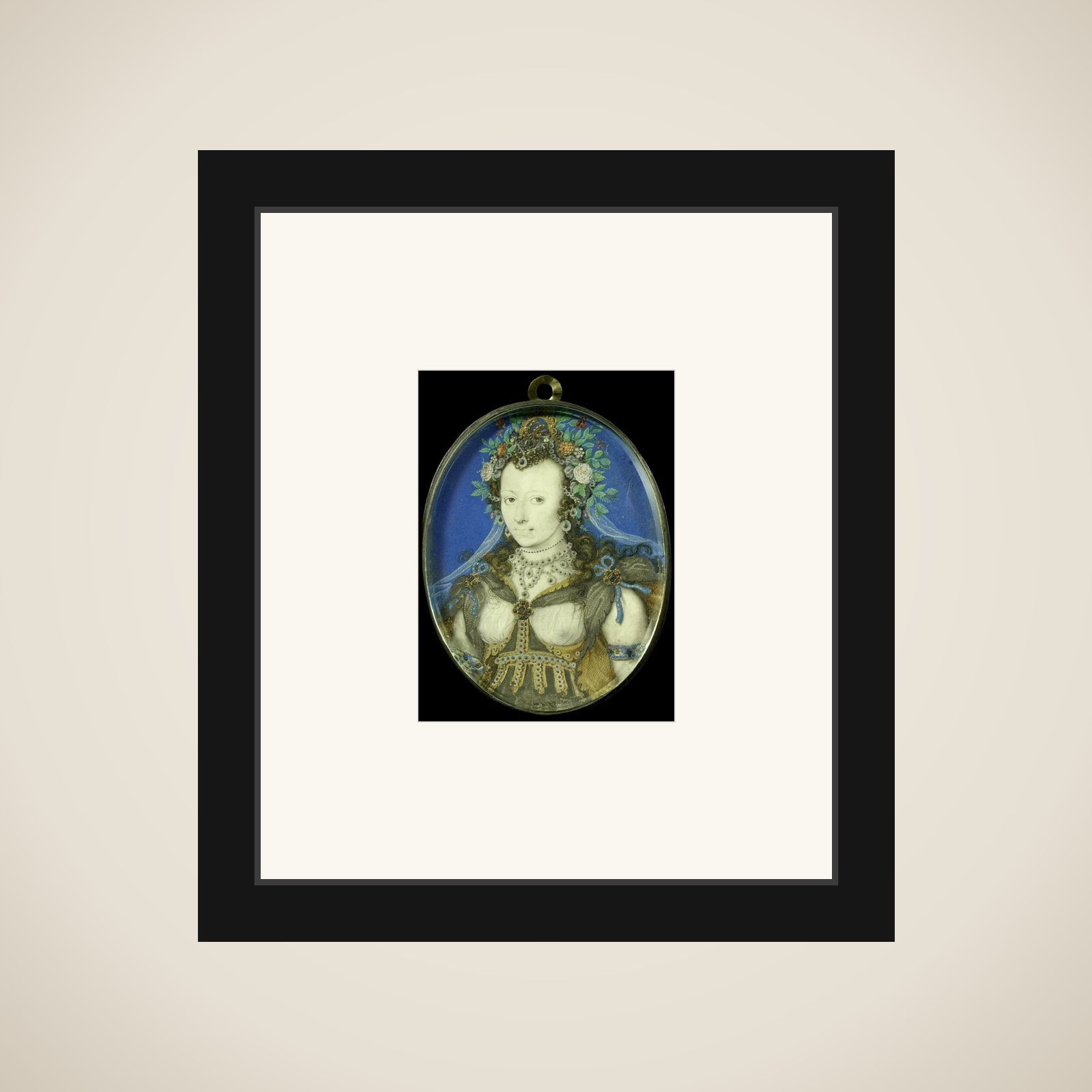 Portrait of een vrouw in maskeradekleding als Flora framed