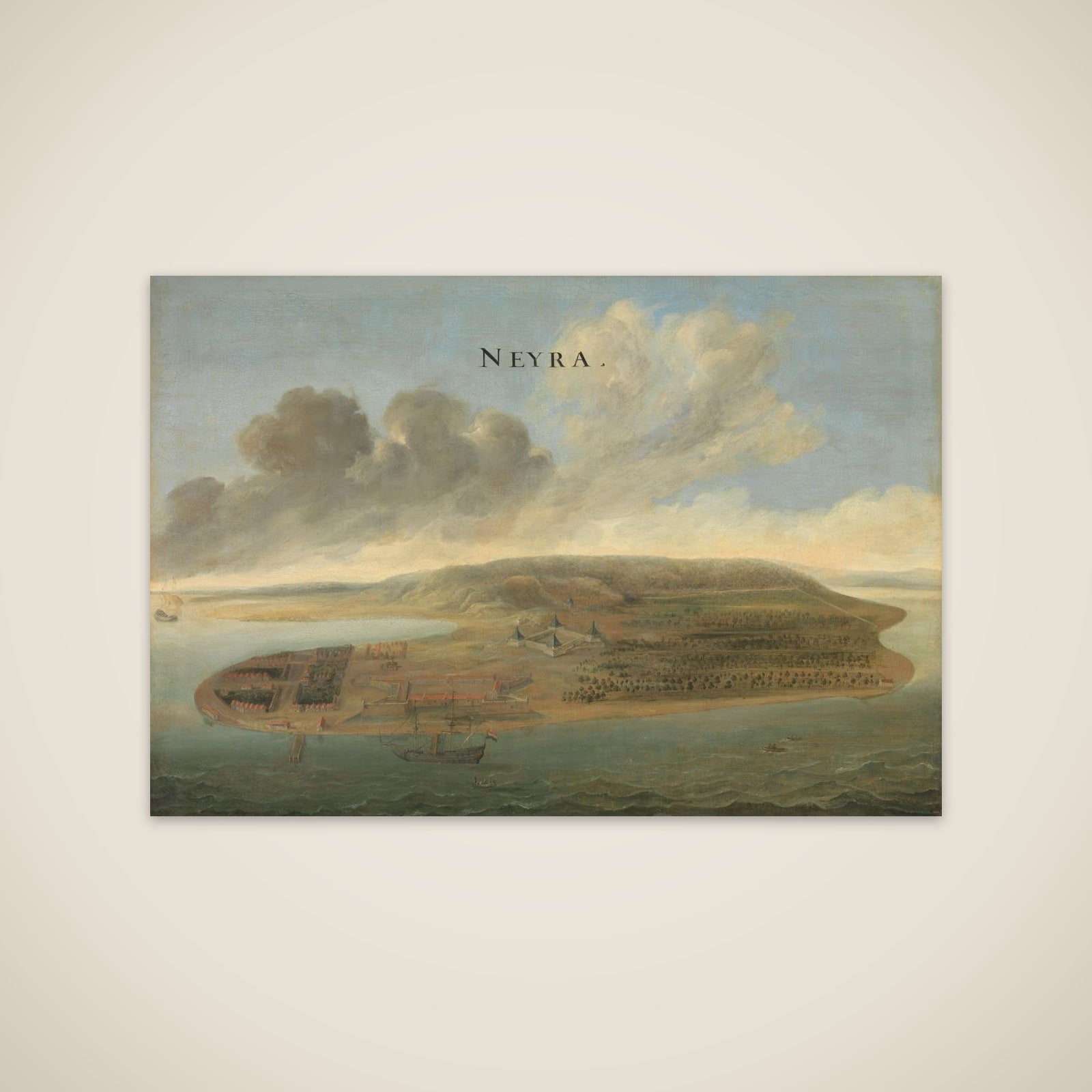 Two Views of Dutch East India Company Trading Posts: Lawec in Cambodia and Banda in the Southern Moluccas unframed print