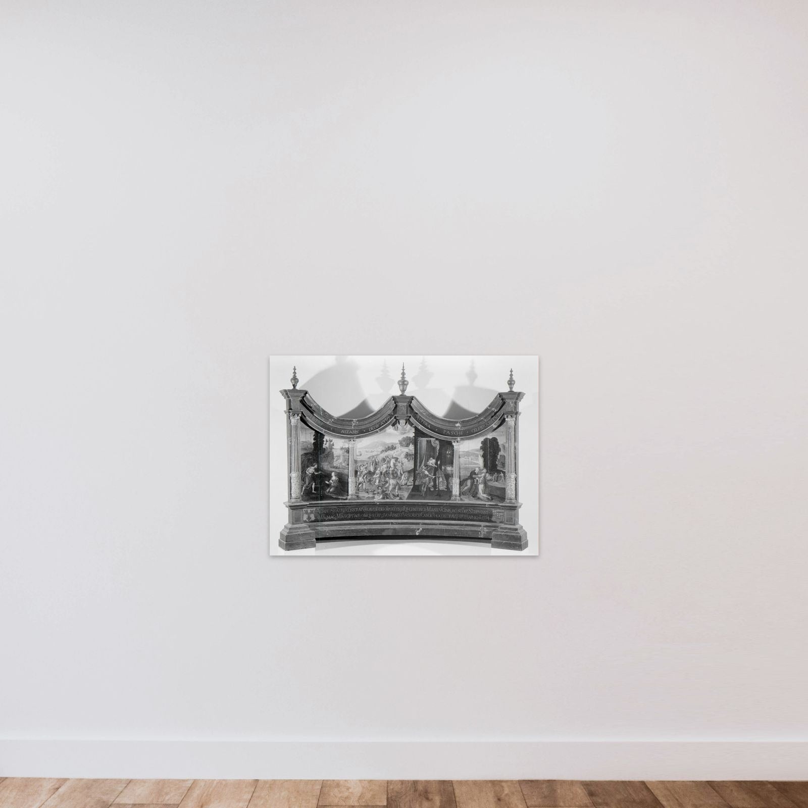 Triptych with the Stoning of Saint Stephen and the Legend of the Finding of his Grave unframed — shown to scale