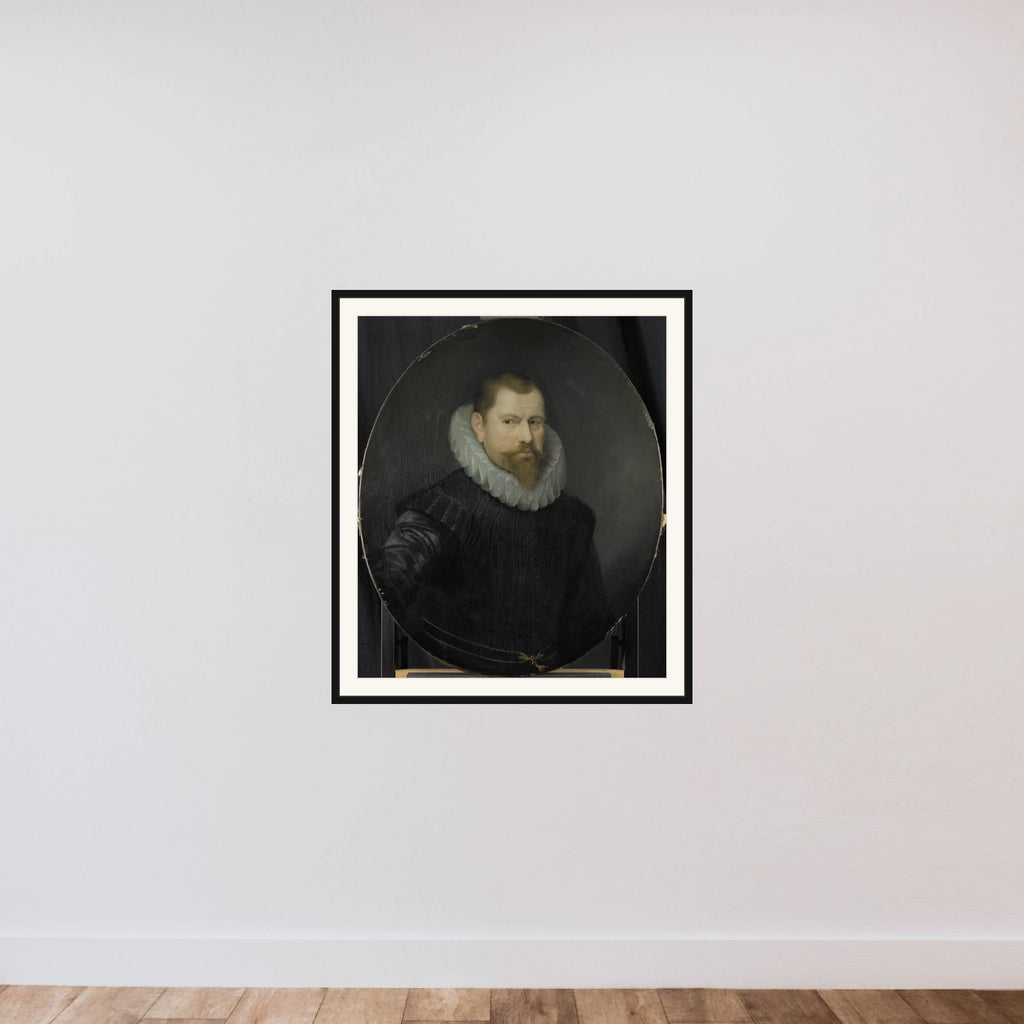 Portrait of Cornelis Matelieff the Younger, Director of the Rotterdam Chamber of the Dutch East India Company, elected 1602 framed — shown to scale