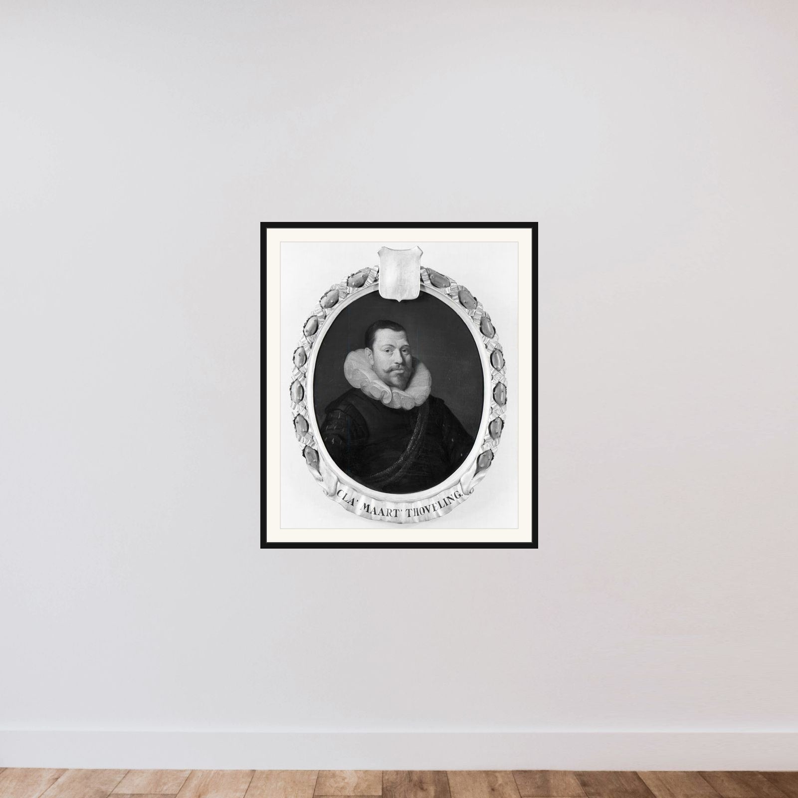 Portrait of Claes Maertensz Thoveling, Director of the Rotterdam Chamber of the Dutch East India Company, elected 1619 framed — shown to scale