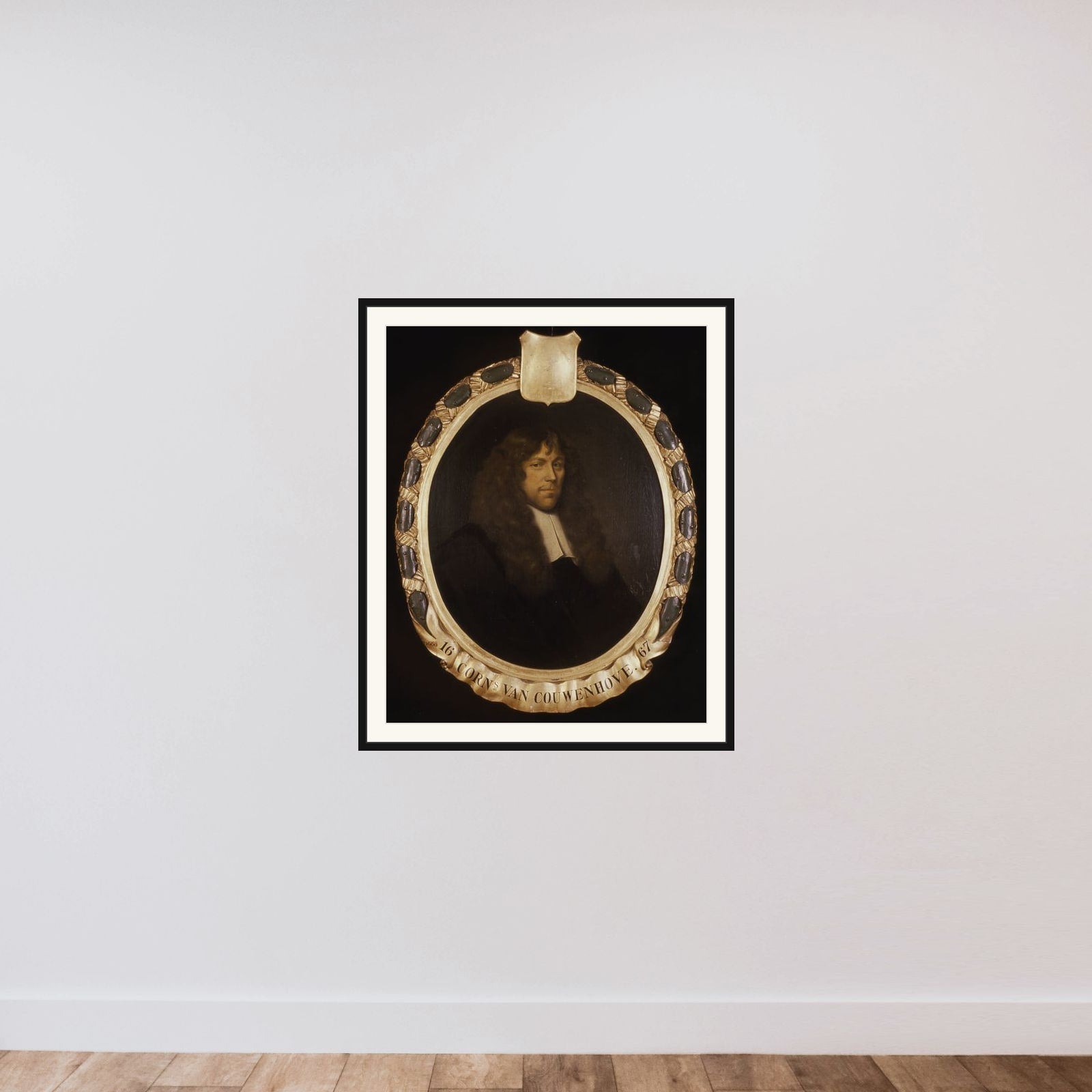 Portrait of Cornelis van Couwenhove, Director of the Rotterdam Chamber of the Dutch East India Company, elected 1667 framed — shown to scale