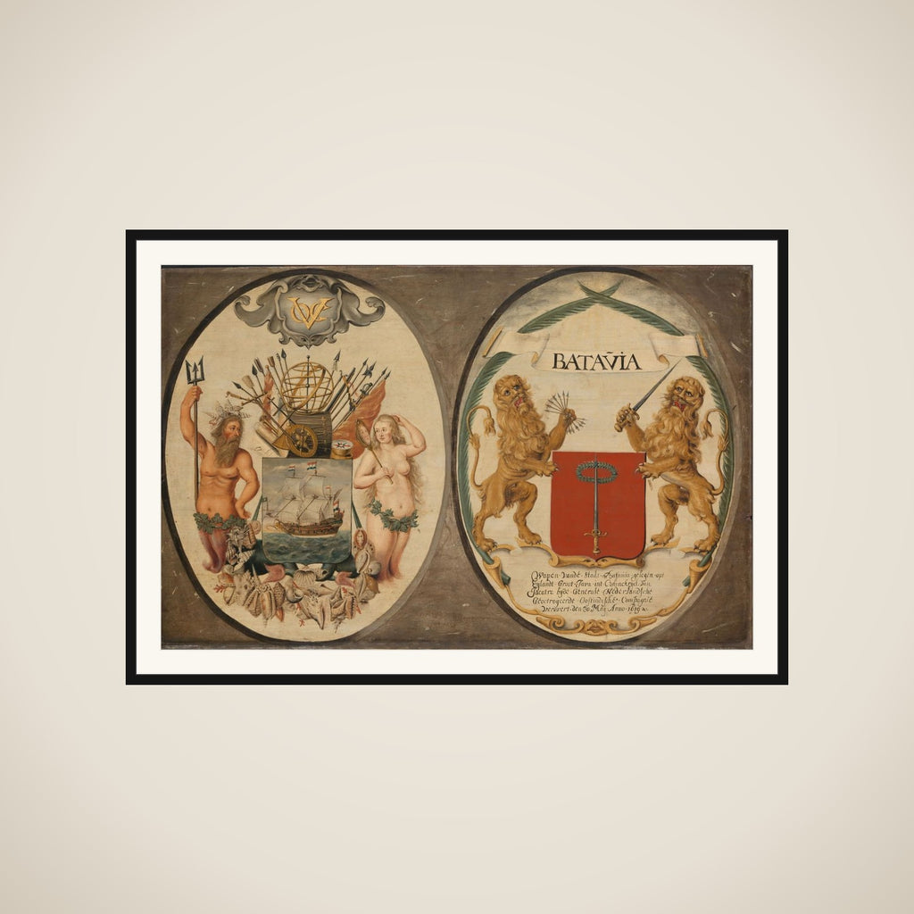 The Arms of the Dutch East India Company and of the Town of Batavia framed
