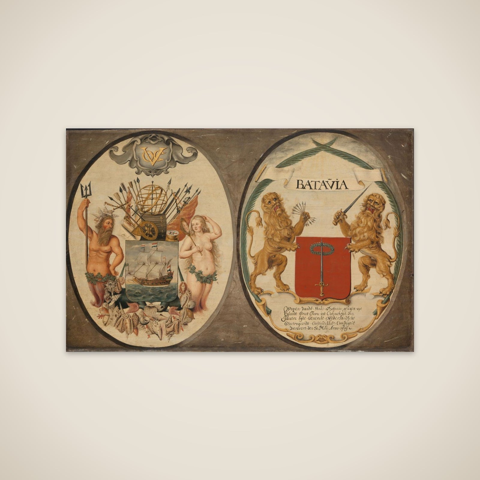 The Arms of the Dutch East India Company and of the Town of Batavia unframed print