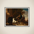 A Hen with Peacocks and a Turkey framed