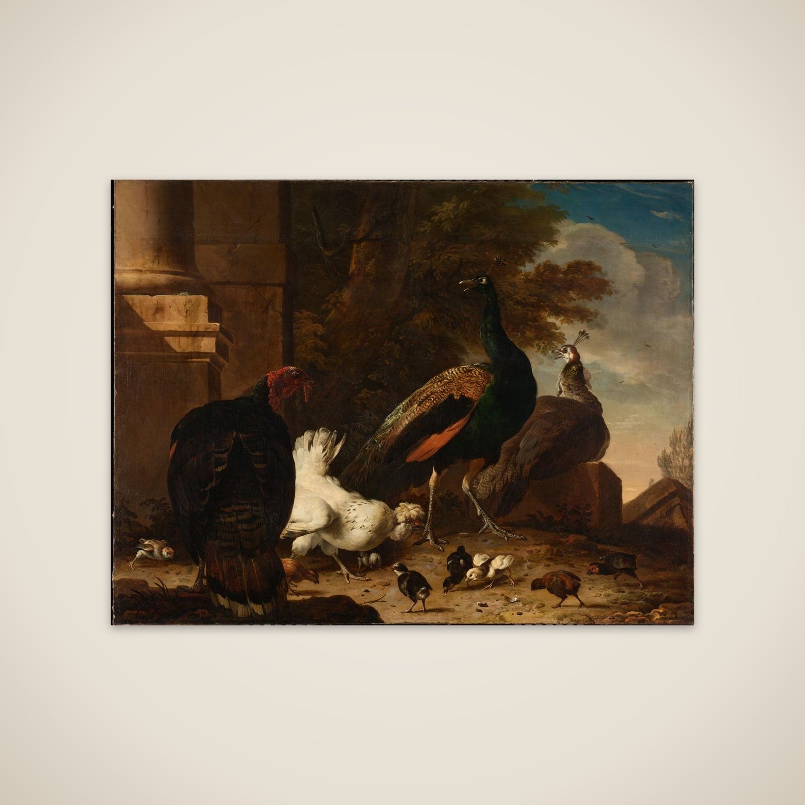A Hen with Peacocks and a Turkey unframed print