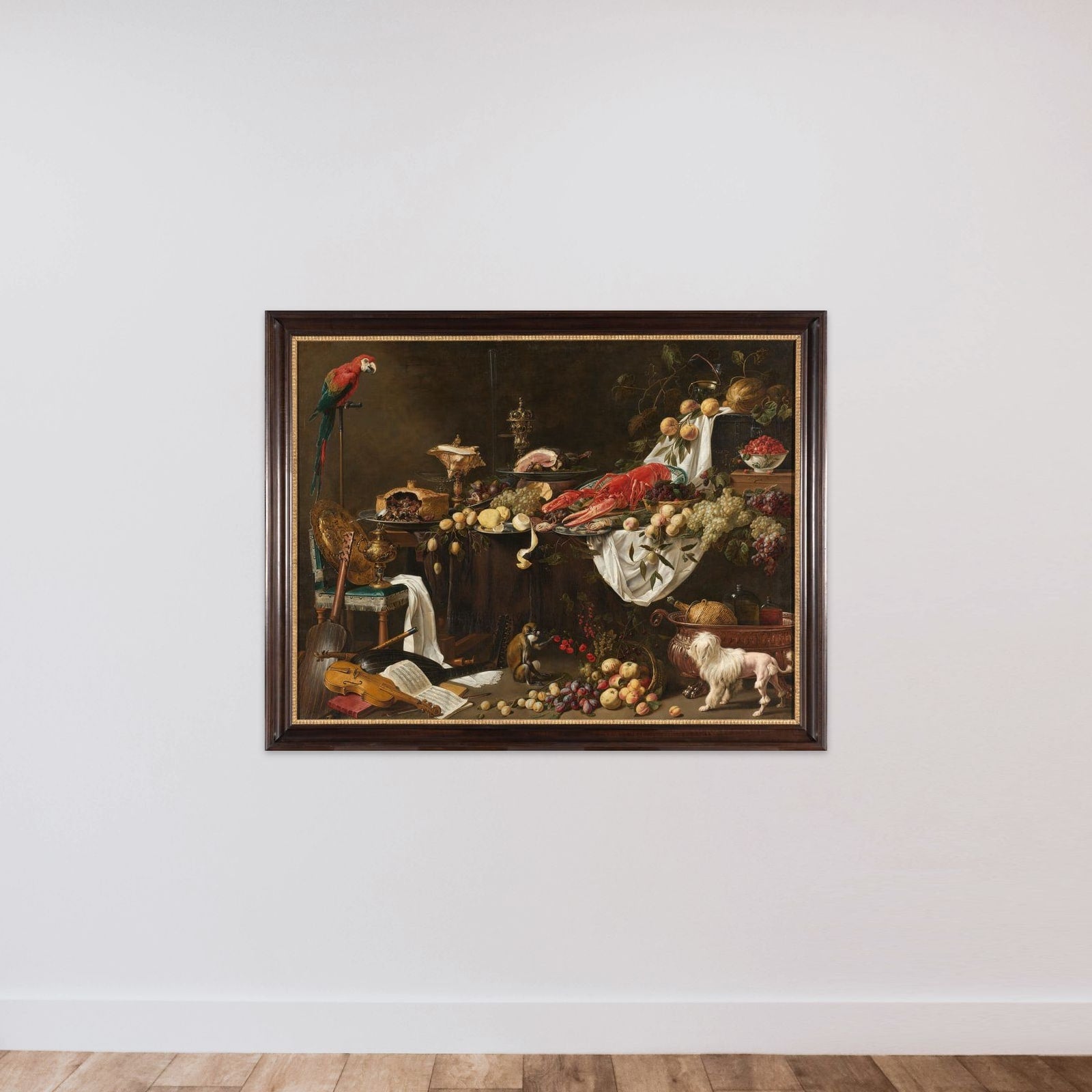 Pronk Still Life with a Parrot, Dog and Monkey unframed — shown to scale