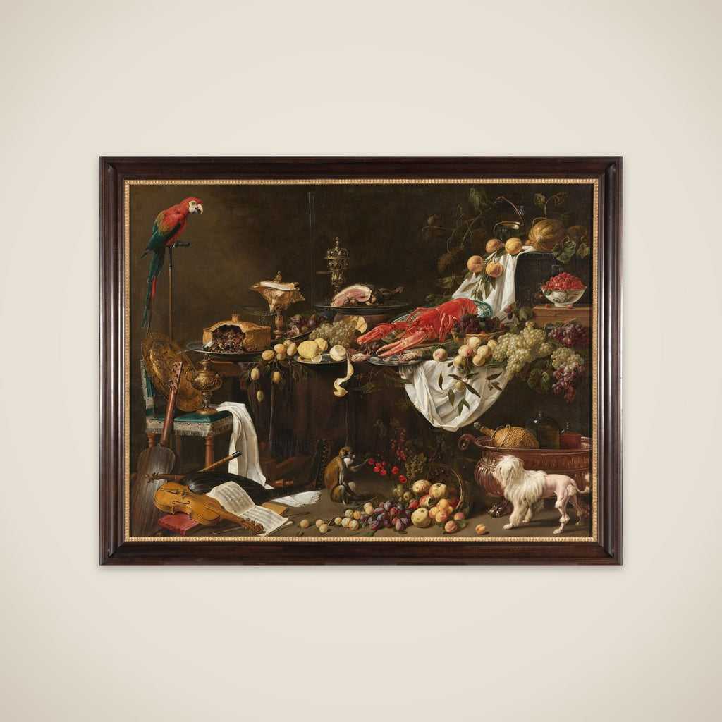 Pronk Still Life with a Parrot, Dog and Monkey unframed print