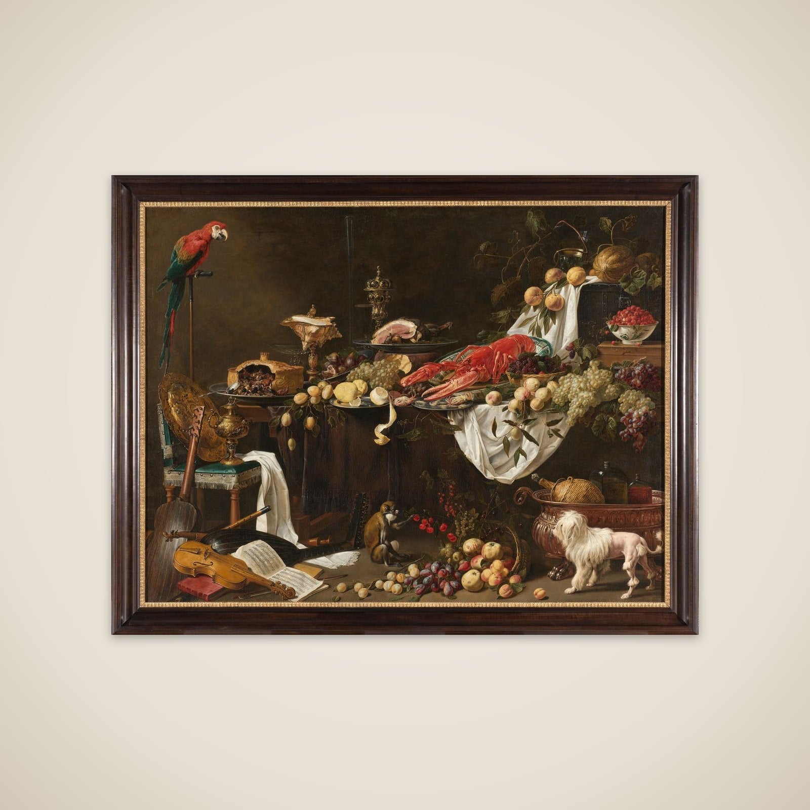 Pronk Still Life with a Parrot, Dog and Monkey unframed print