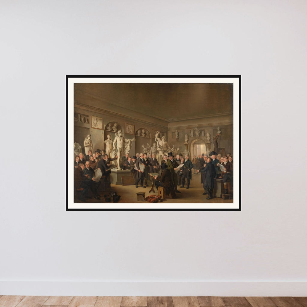 The Sculpture Gallery of the Felix Meritis Society in Amsterdam, with Portraits of the Commissioners and Directors of the Drawing, Literature and Commerce Divisions and the Secretaries of the Society framed — shown to scale