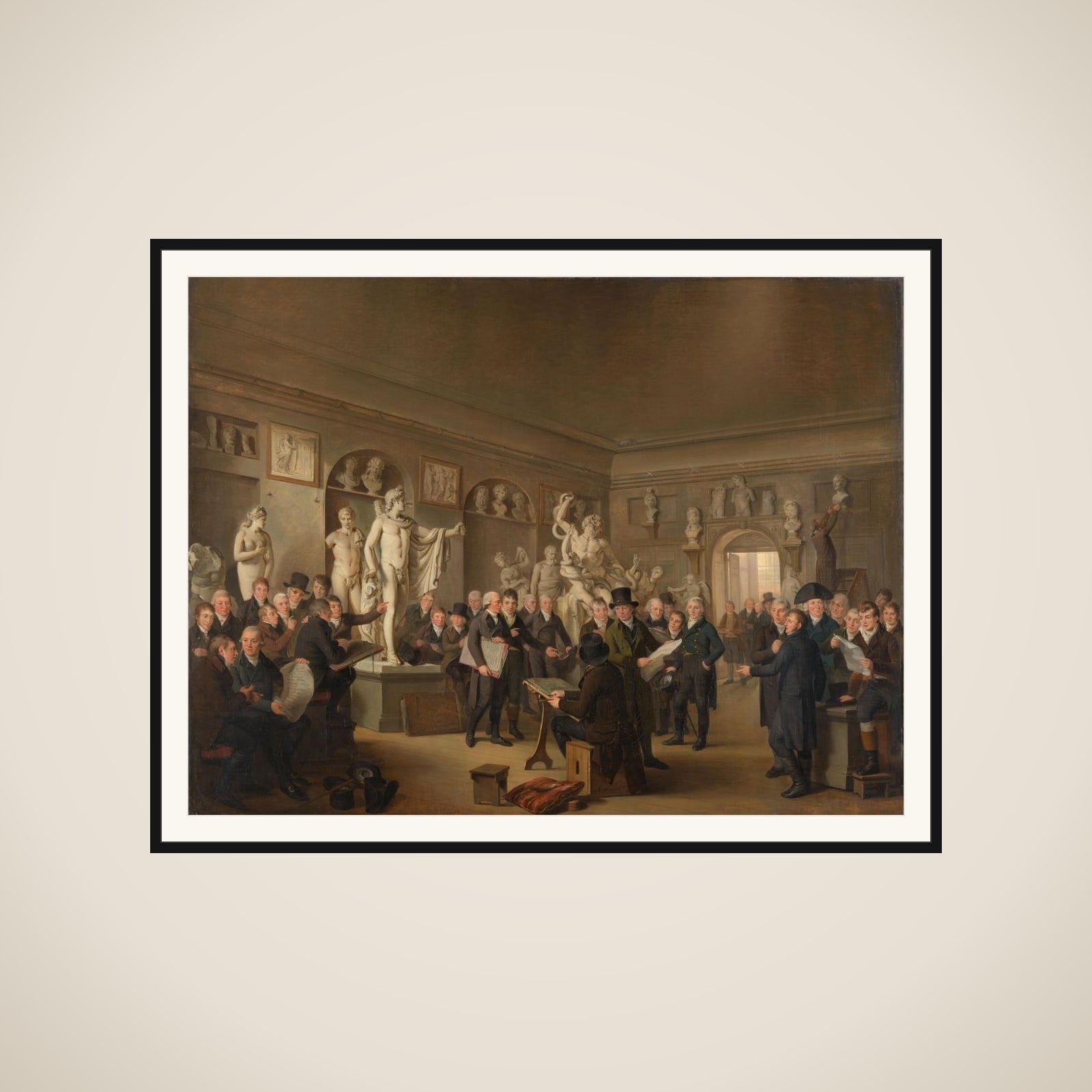 The Sculpture Gallery of the Felix Meritis Society in Amsterdam, with Portraits of the Commissioners and Directors of the Drawing, Literature and Commerce Divisions and the Secretaries of the Society framed