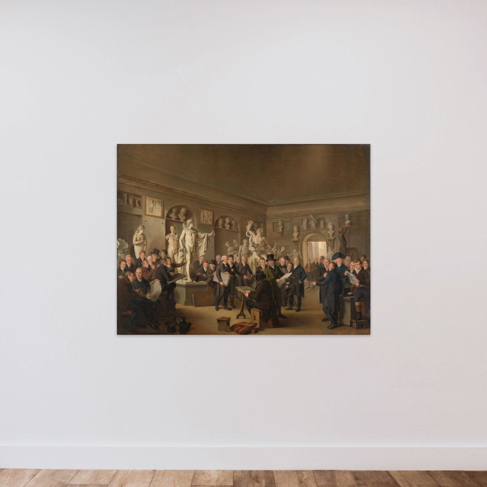 The Sculpture Gallery of the Felix Meritis Society in Amsterdam, with Portraits of the Commissioners and Directors of the Drawing, Literature and Commerce Divisions and the Secretaries of the Society unframed — shown to scale