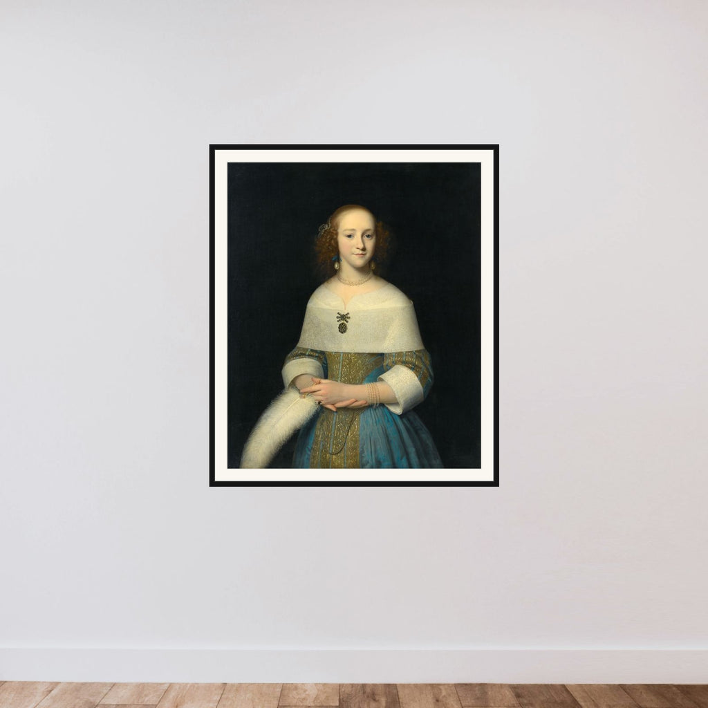 Portrait of a Young Woman, Possibly Susanna Reael framed — shown to scale