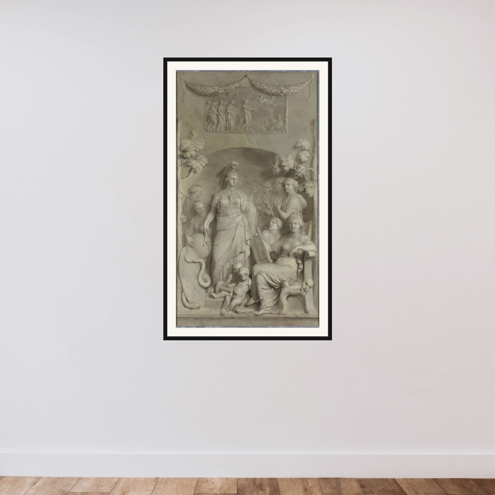 Allegory of the Sciences framed — shown to scale
