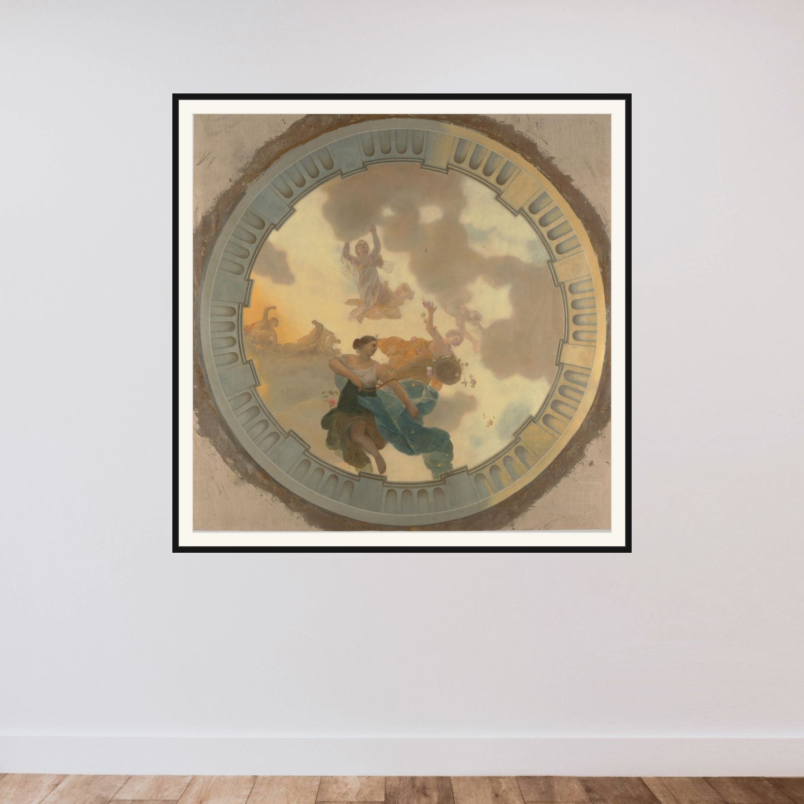 Five-part Ceiling Decoration for the Great Hall of Soestdijk Palace framed — shown to scale