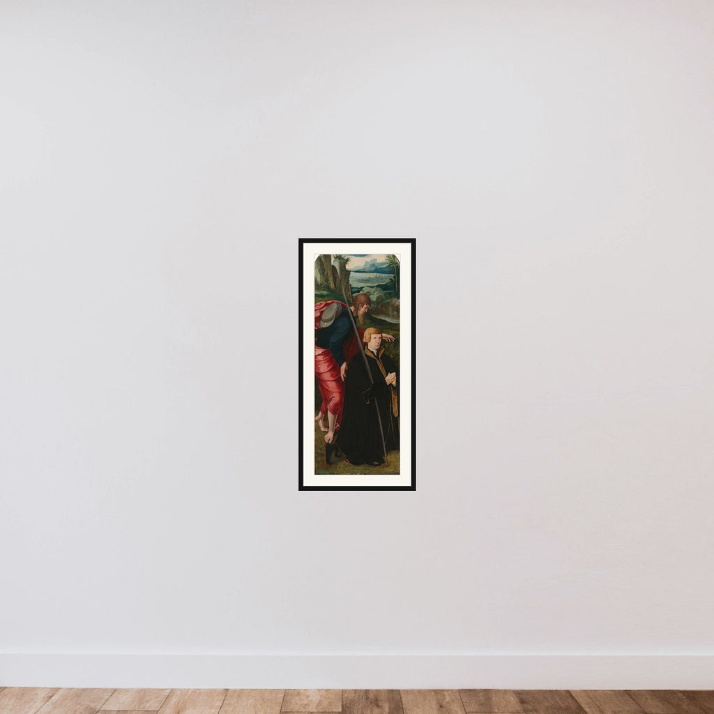 Inner Left Wing of a Triptych with the Male Donor and St James the Greater framed — shown to scale