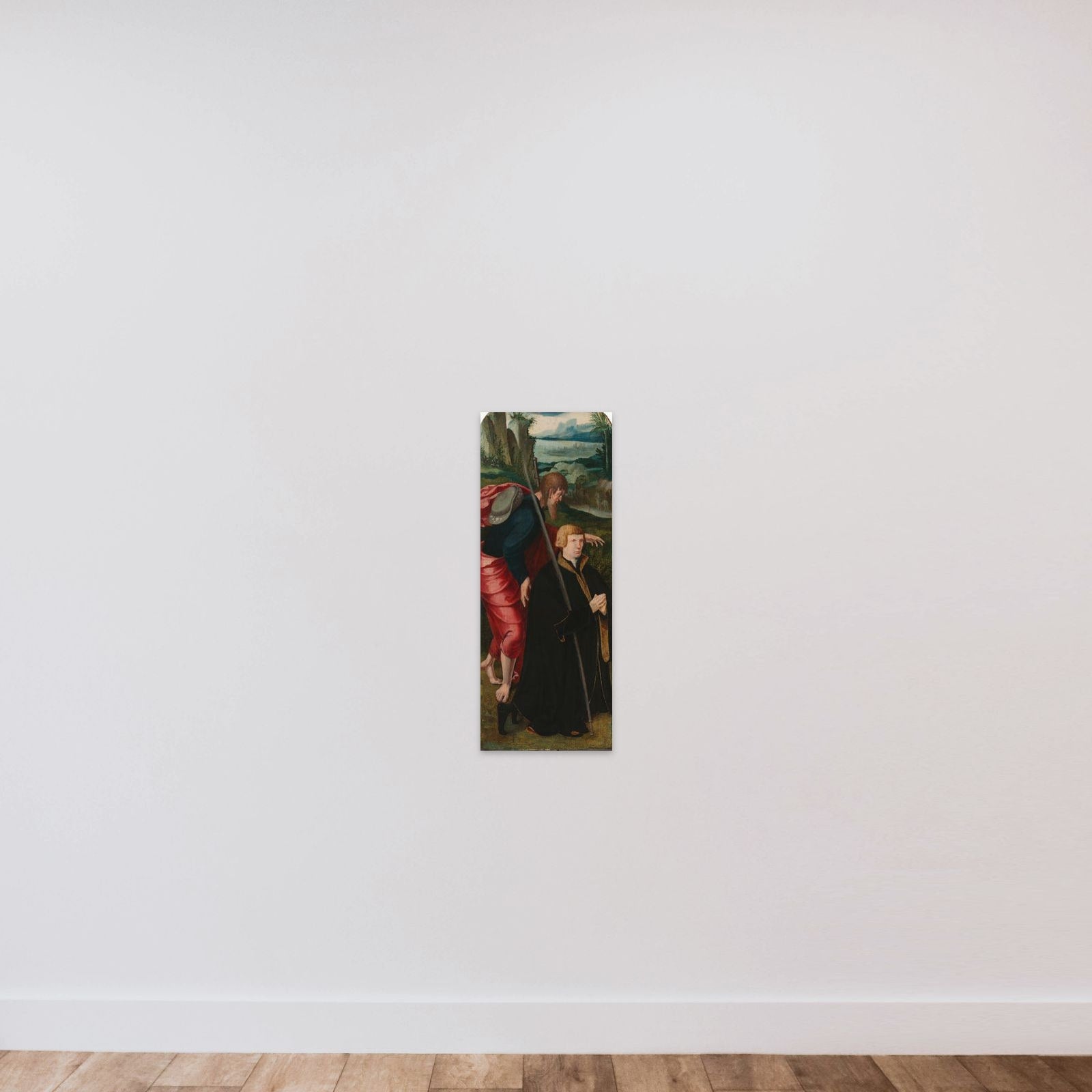 Inner Left Wing of a Triptych with the Male Donor and St James the Greater unframed — shown to scale