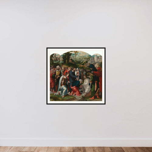 Centre Panel of a Triptych with the Raising of Lazarus framed — shown to scale