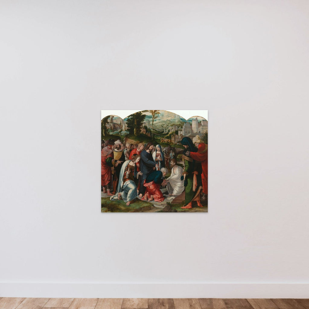 Centre Panel of a Triptych with the Raising of Lazarus unframed — shown to scale