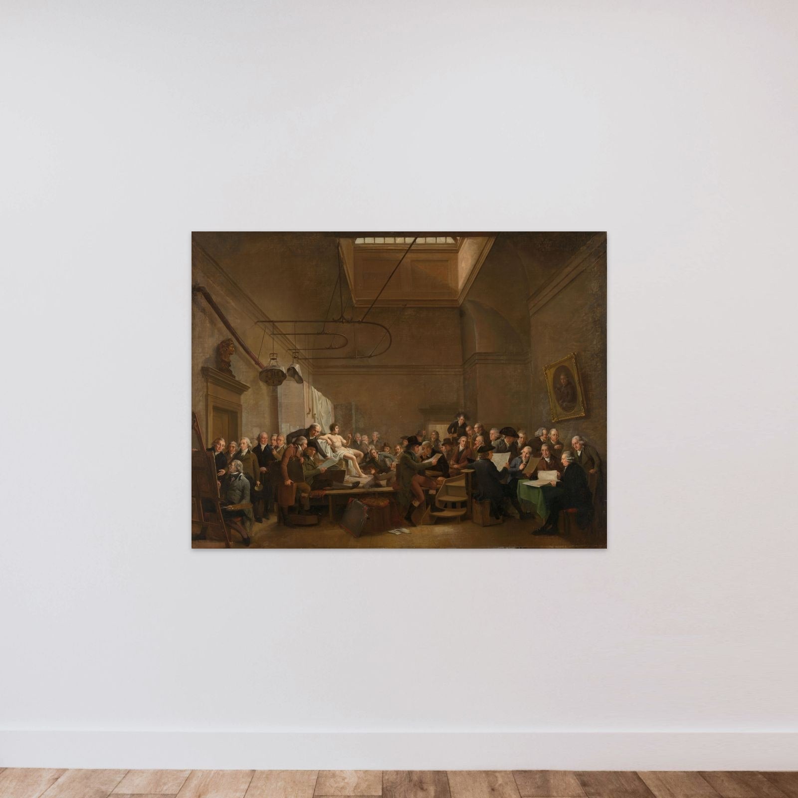 The Drawing Room of the Felix Meritis Society in Amsterdam with Portraits of Artists, Collectors of Paintings and Drawings, and some Art Dealers unframed — shown to scale