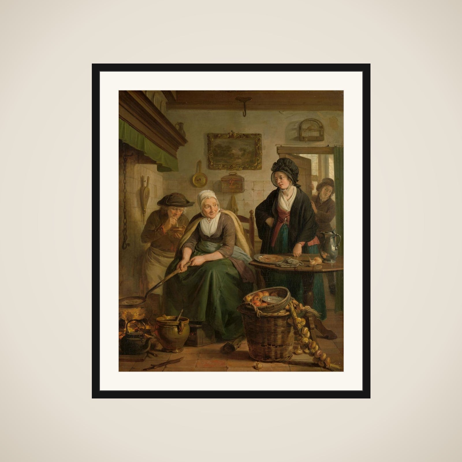 Old Woman making Pancakes framed