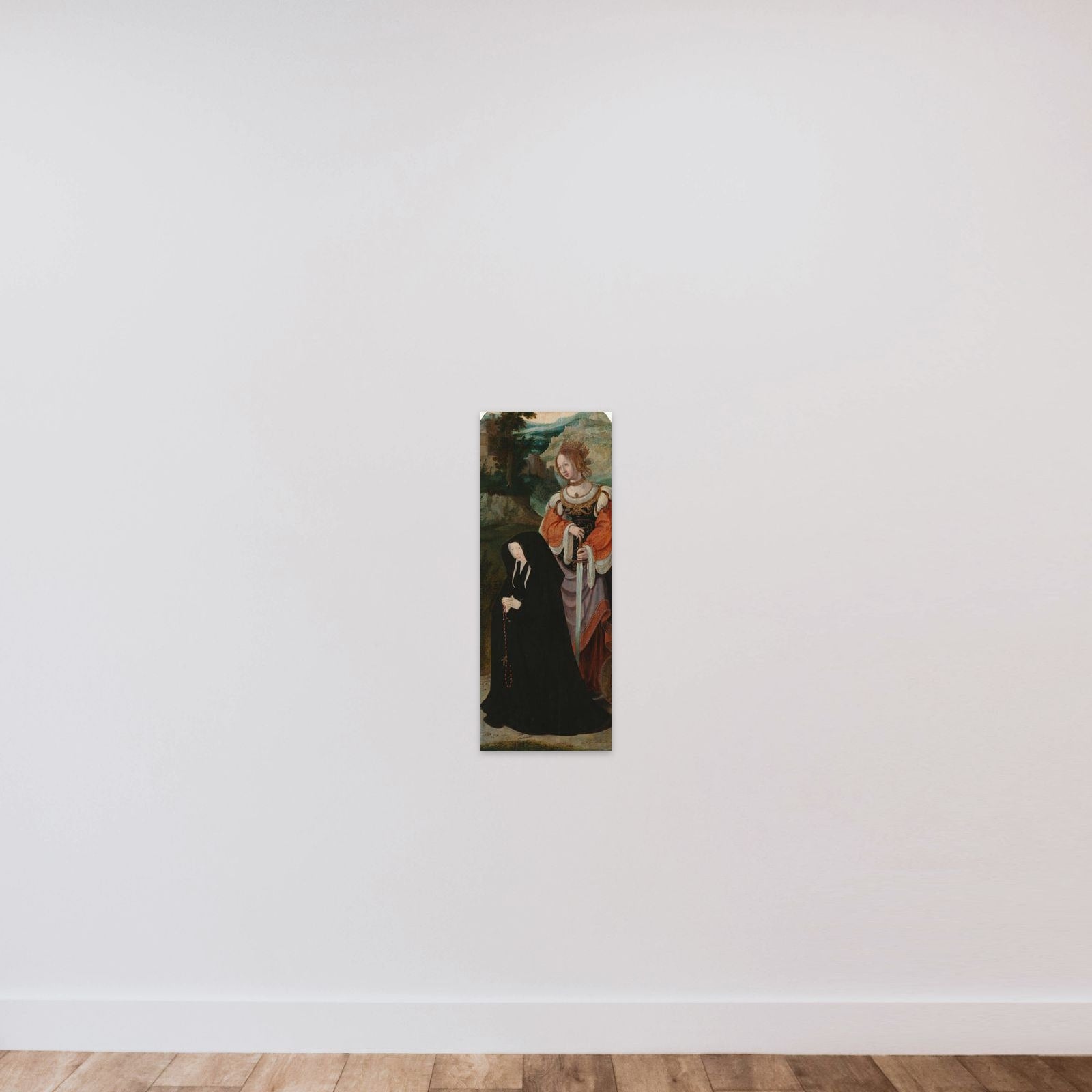 Inner Right Wing of a Triptych with the Female Donor and St Catherine unframed — shown to scale