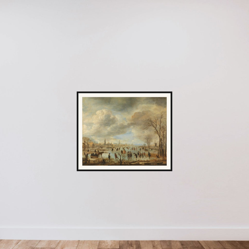Winter Landscape near a Town with Kolf Players and Horse-Drawn Sleighs framed — shown to scale