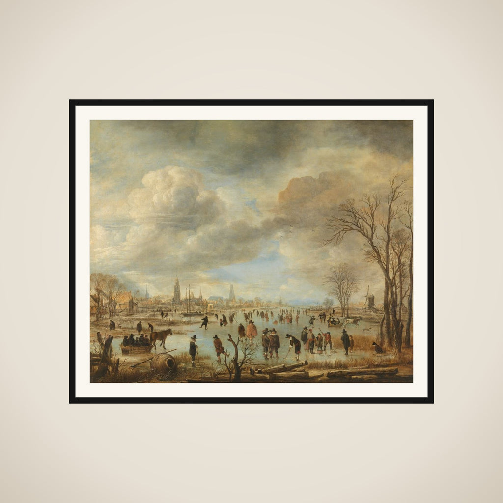 Winter Landscape near a Town with Kolf Players and Horse-Drawn Sleighs framed