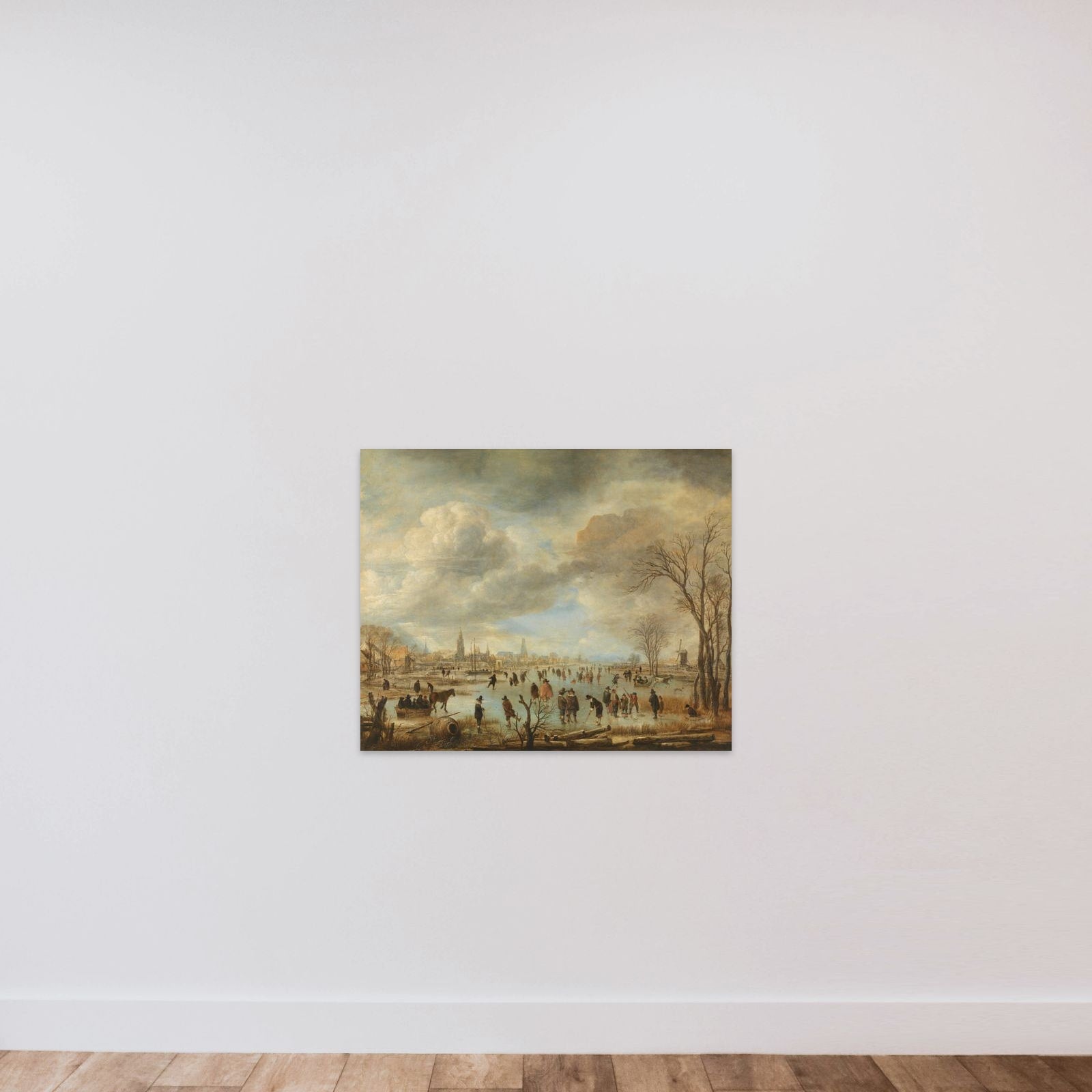 Winter Landscape near a Town with Kolf Players and Horse-Drawn Sleighs unframed — shown to scale