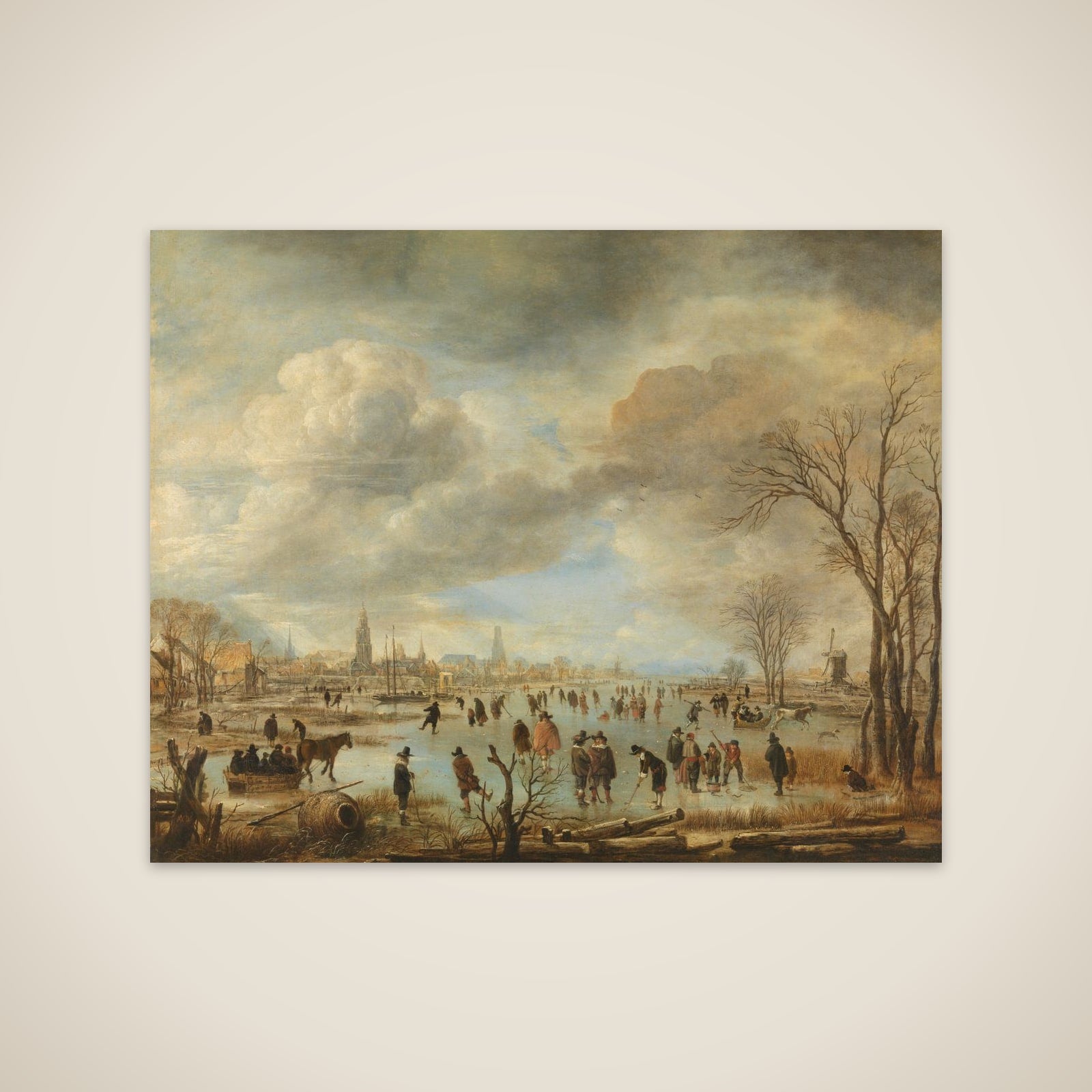 Winter Landscape near a Town with Kolf Players and Horse-Drawn Sleighs unframed print