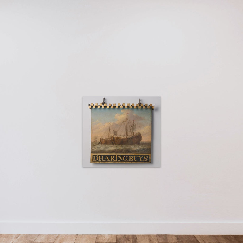 Sign, both sides painted with Herring Boats unframed — shown to scale