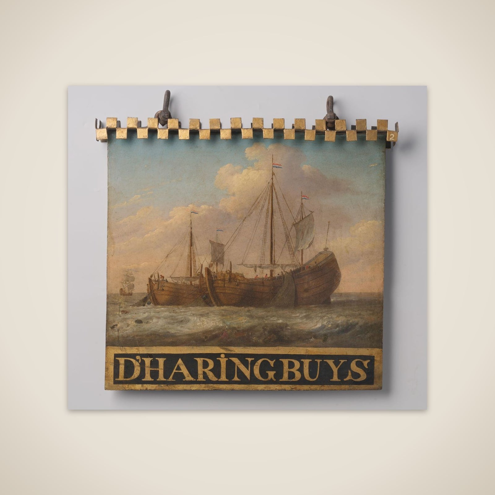 Sign, both sides painted with Herring Boats unframed print
