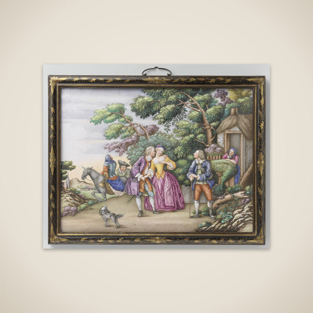 Two plaques depicting European fêtes champêtres unframed print