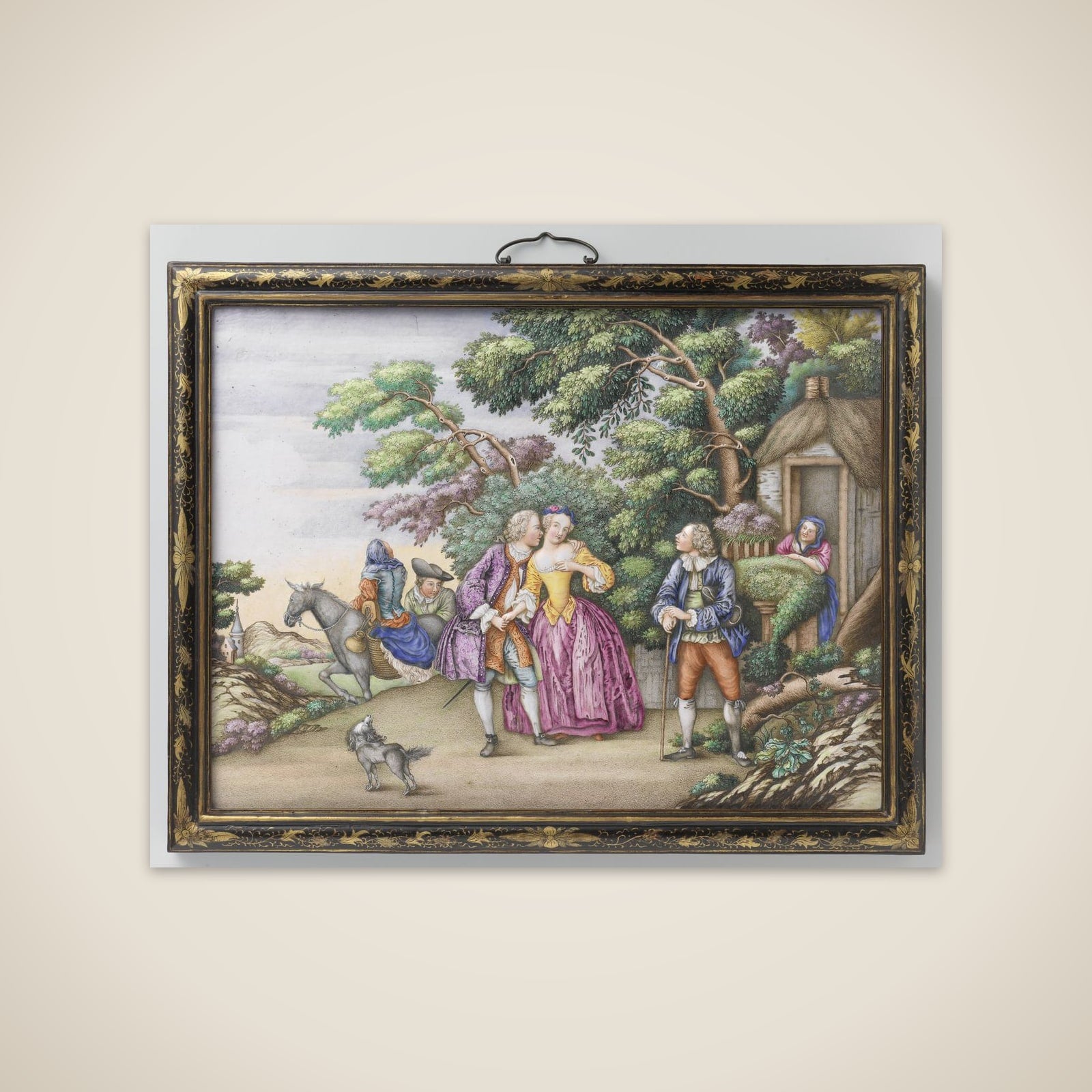 Two plaques depicting European fêtes champêtres unframed print