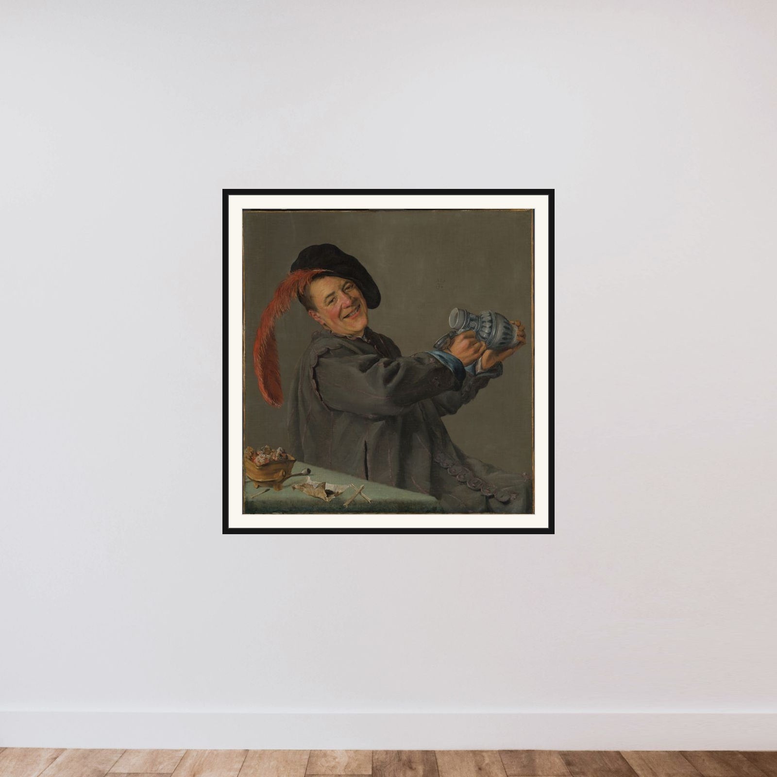 A Fool Holding a Jug, known as ‘The Jolly Drinker’ framed — shown to scale