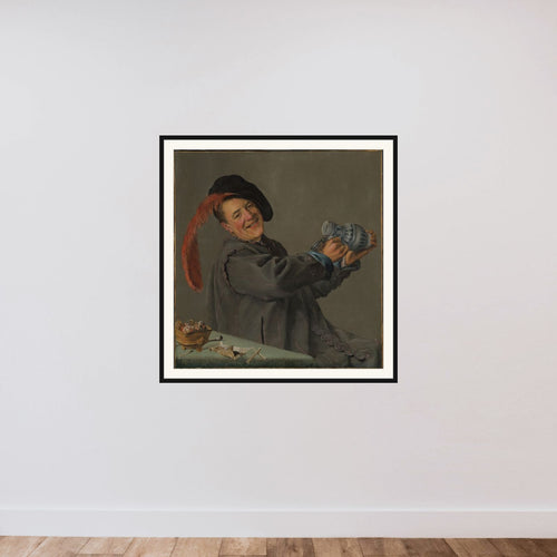 A Fool Holding a Jug, known as ‘The Jolly Drinker’ framed — shown to scale