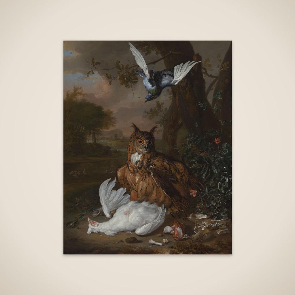 A Eurasian Eagle-Owl with Other Birds in a Landscape unframed print