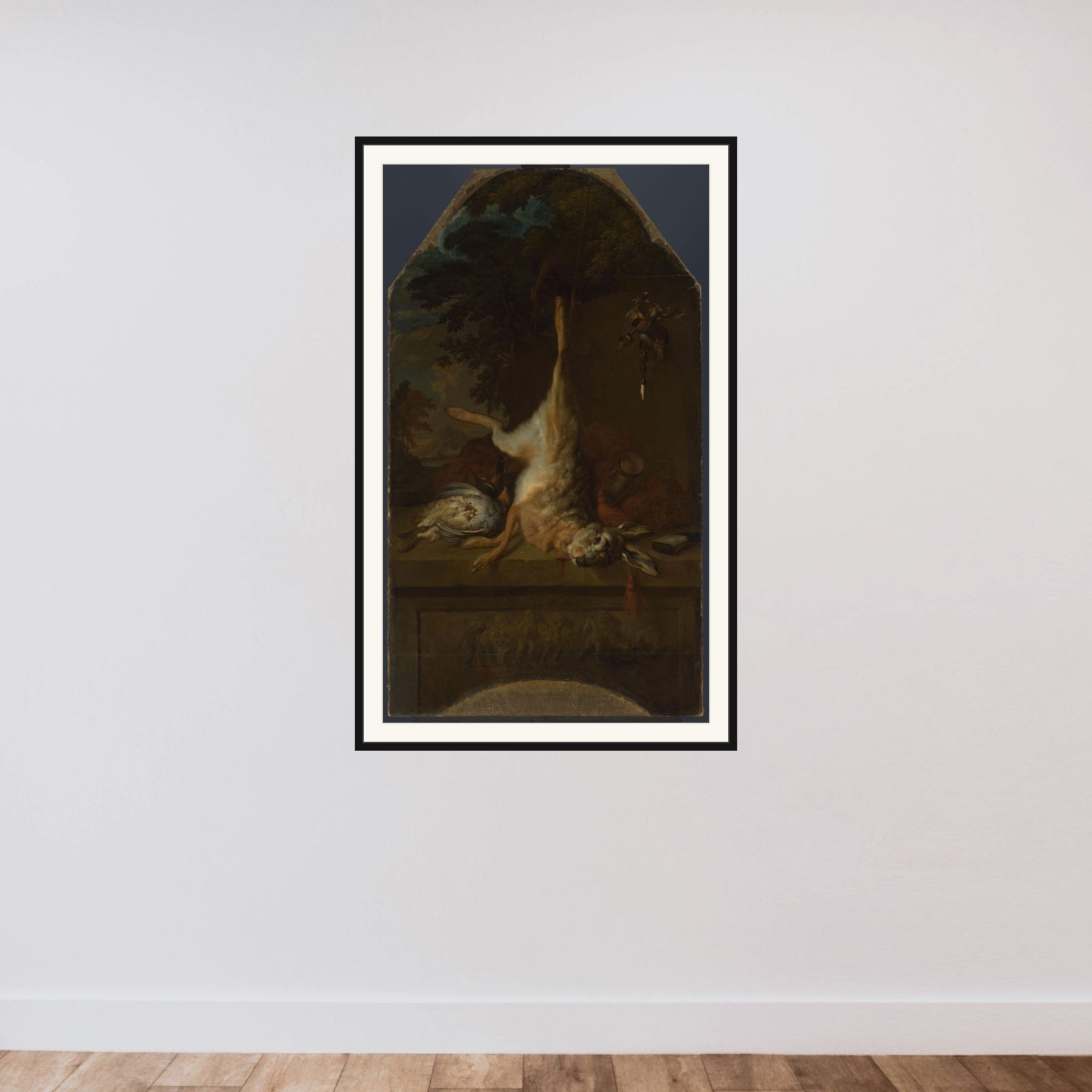 Still Life with Dead Hare and Partridges framed — shown to scale