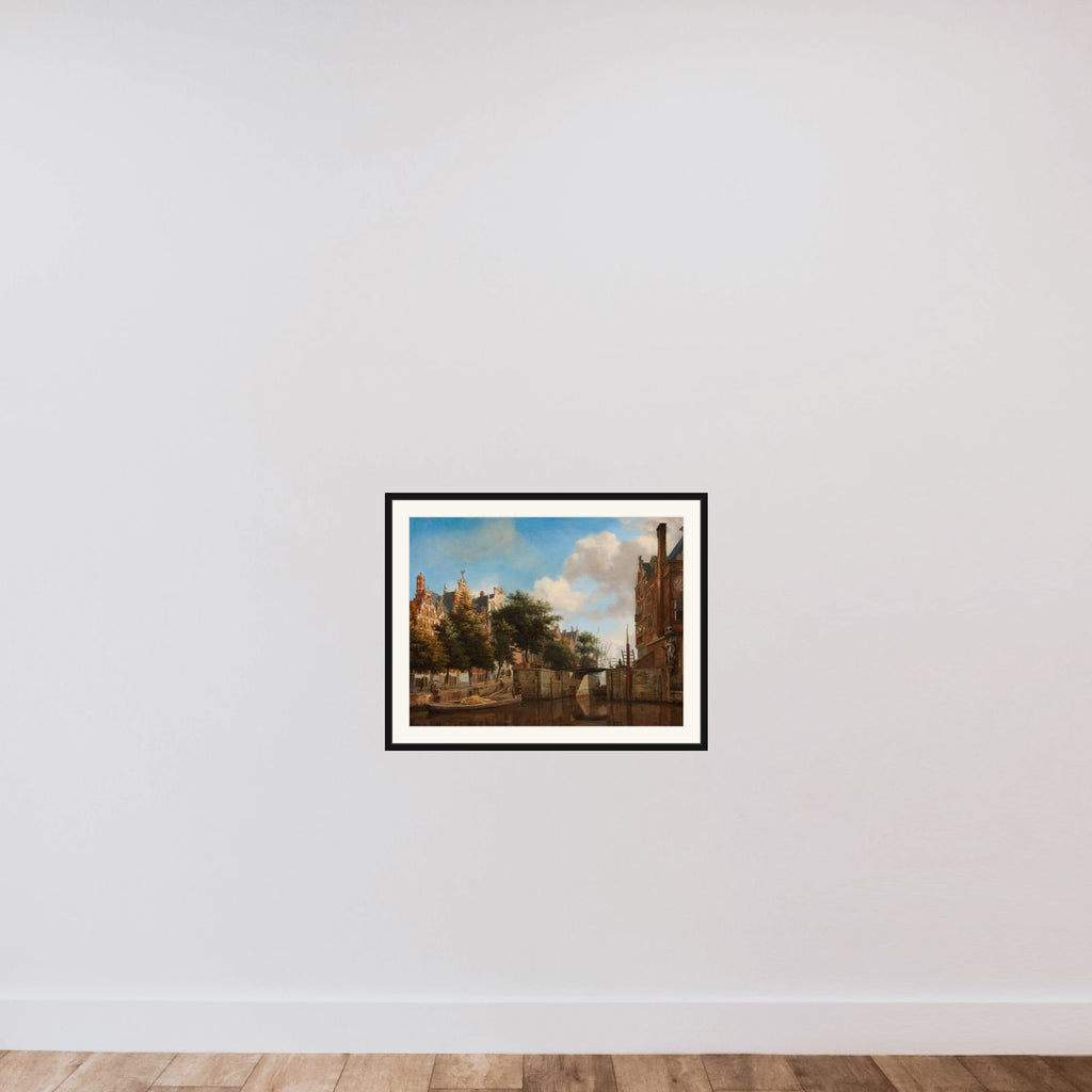 The Nieuwe Zijds Voorburgwal with the Oude Haarlemmersluis, Amsterdam (with Topographical Liberties) framed — shown to scale