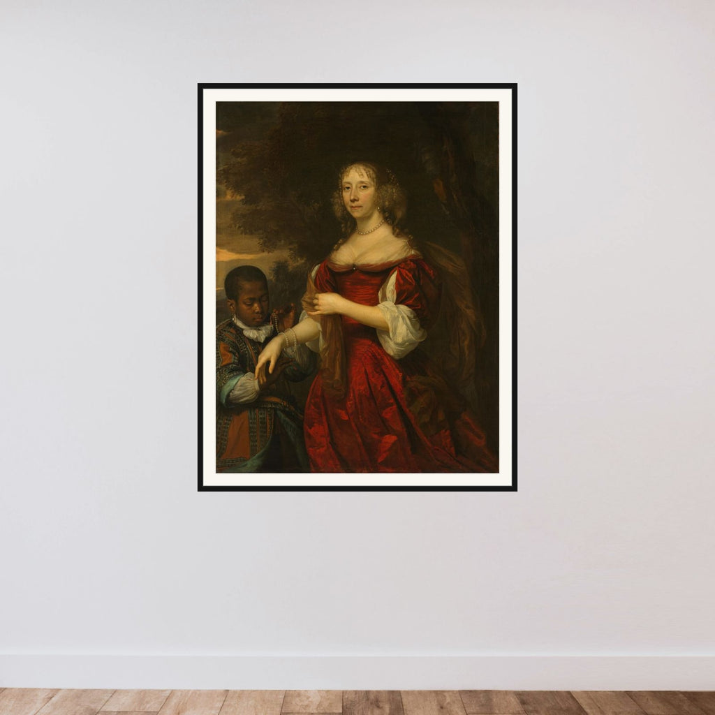Portrait of Margaretha van Raephorst (1625-90) framed — shown to scale