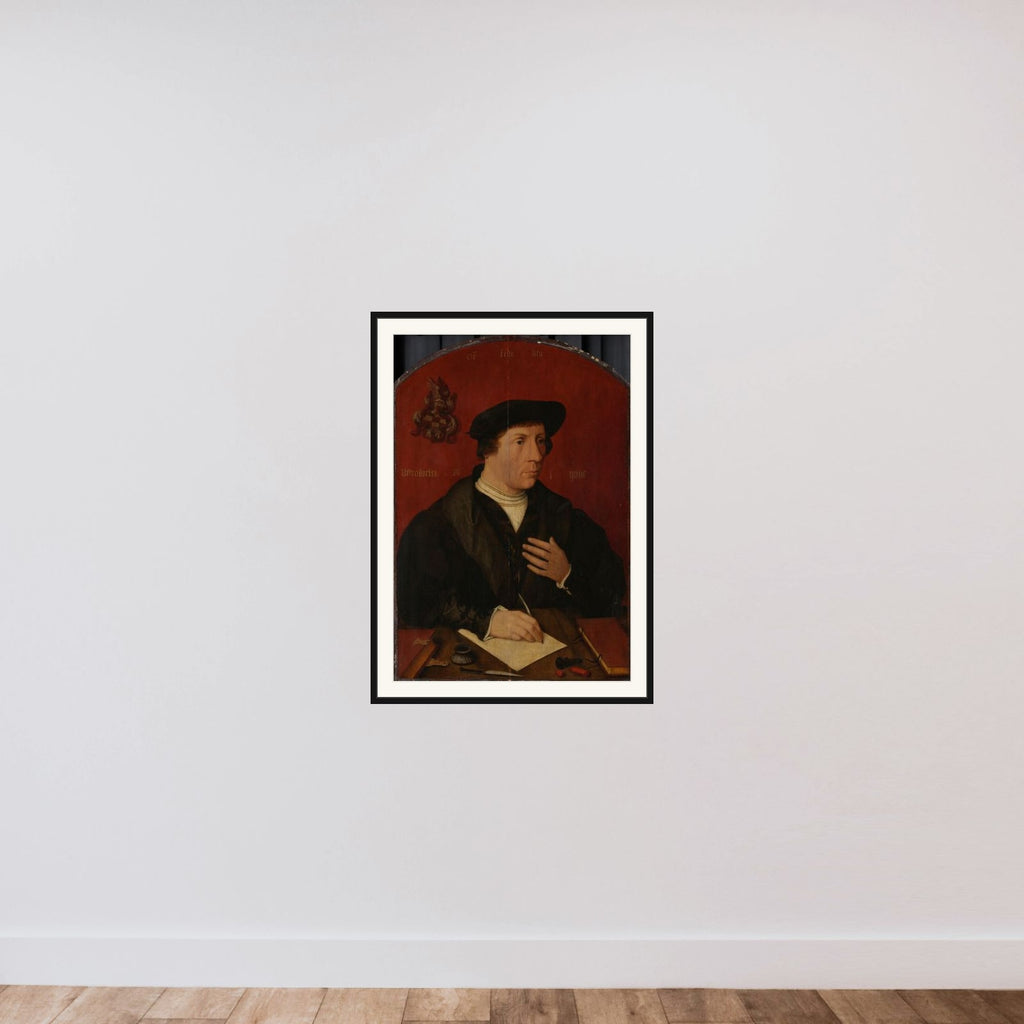 Portrait of a man framed — shown to scale