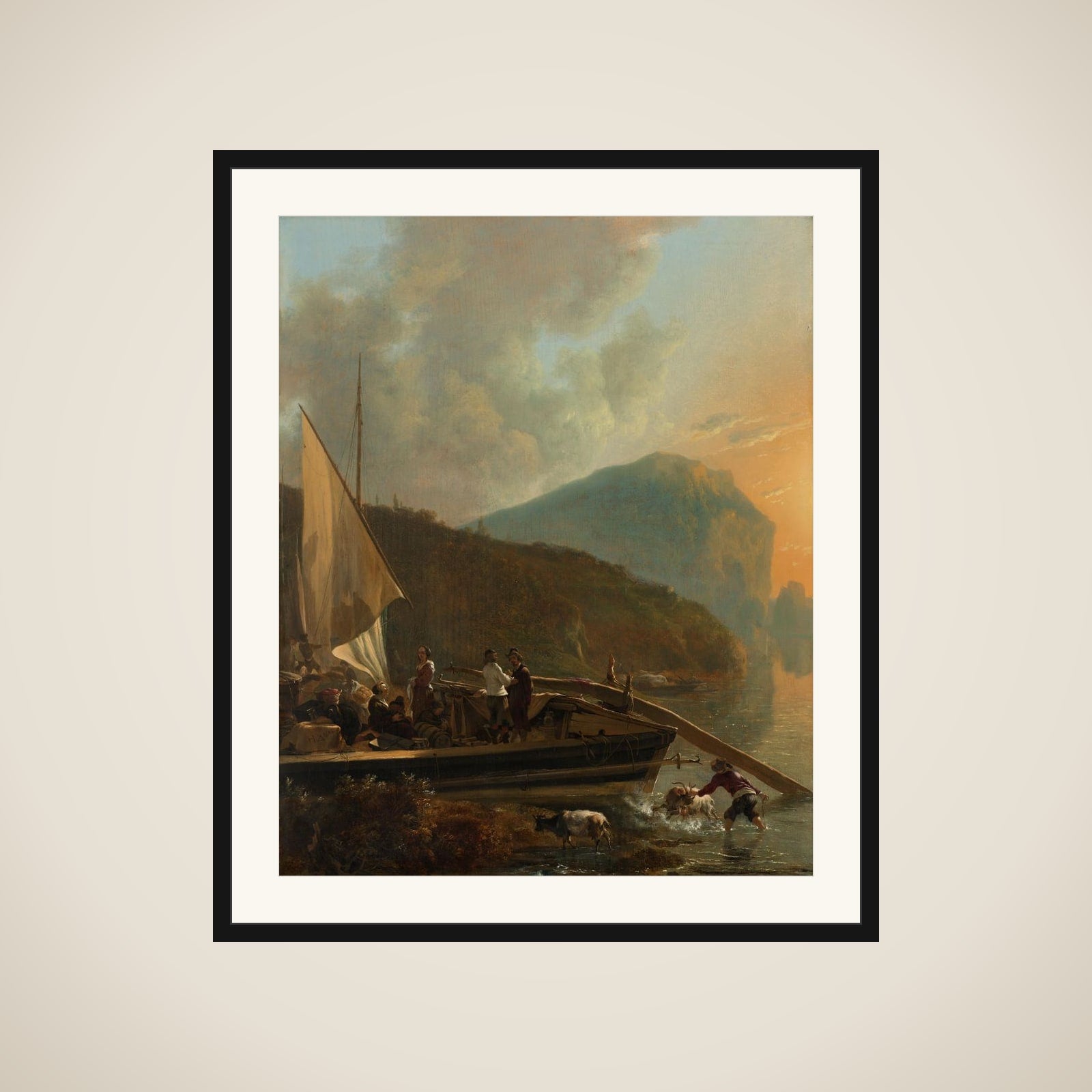 A Boat on the Bank of a River framed