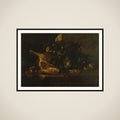 Still life with meat and dead birds framed