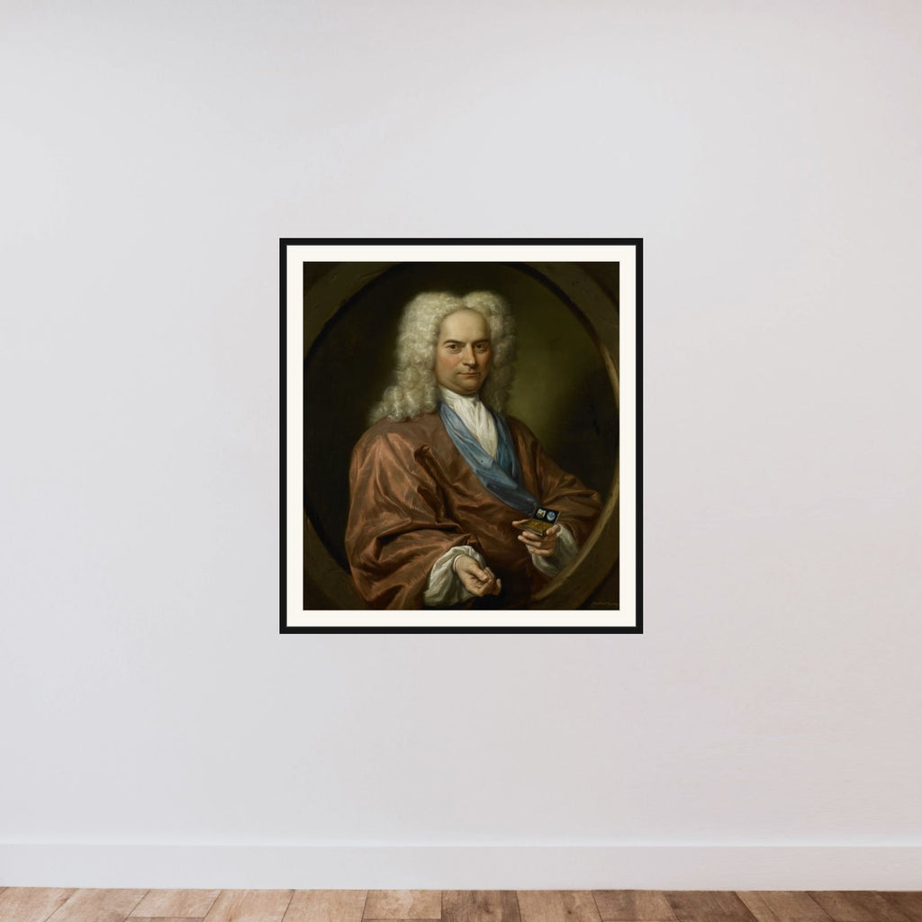 Portrait of David Leeuw (1682-1755), Mennonite Draper framed — shown to scale