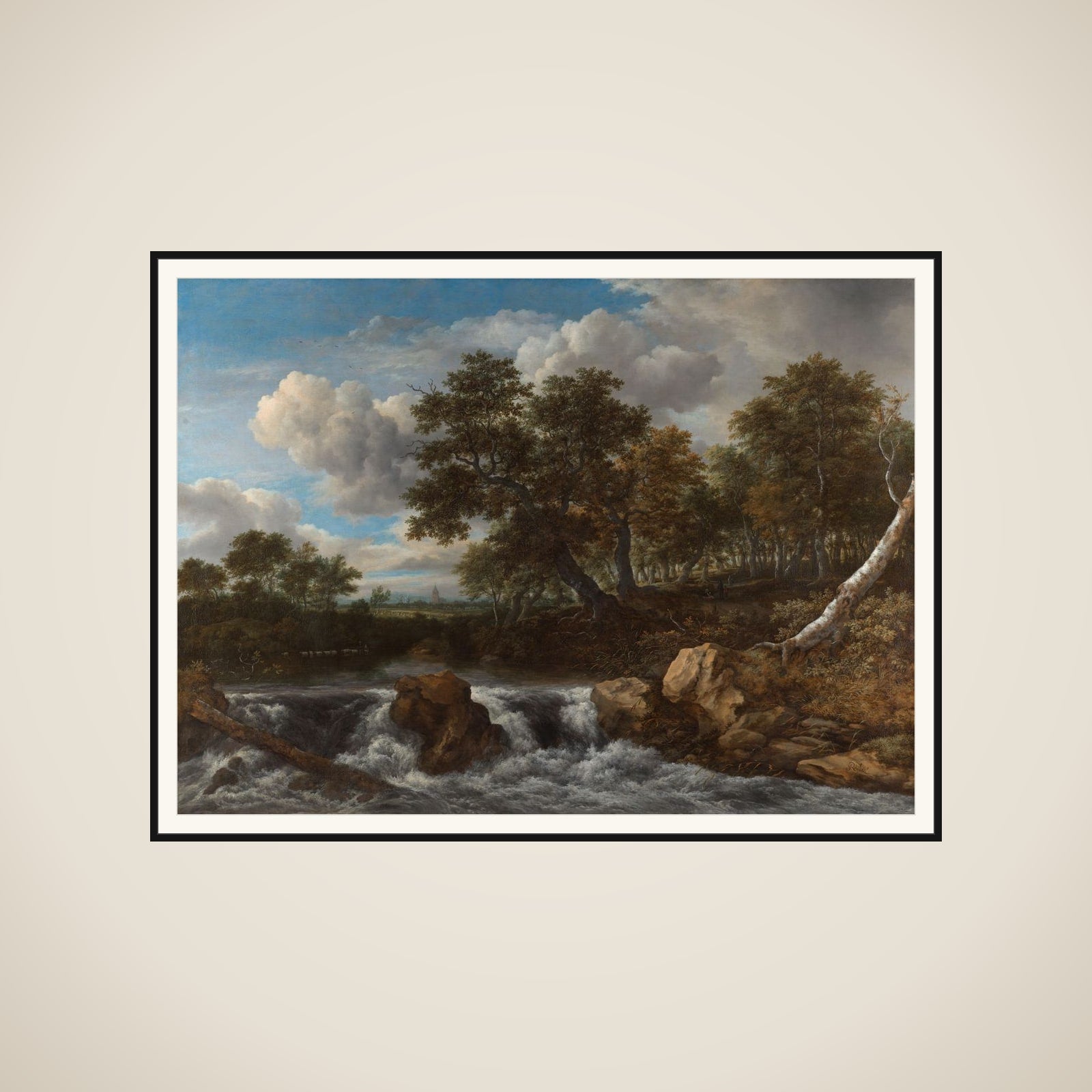 Landscape with waterfall framed