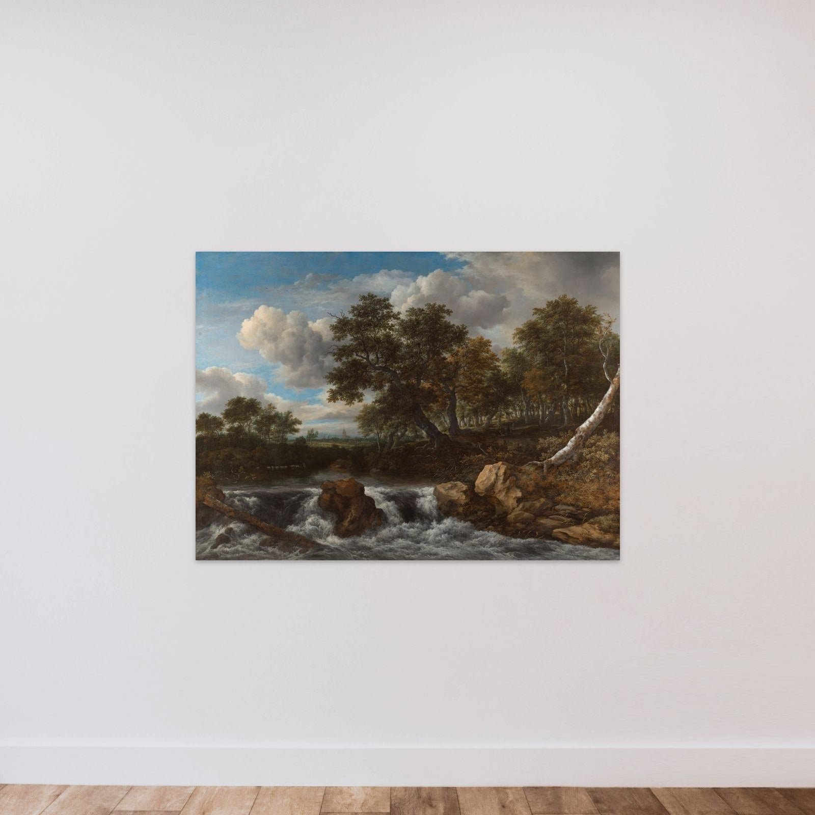 Landscape with waterfall unframed — shown to scale