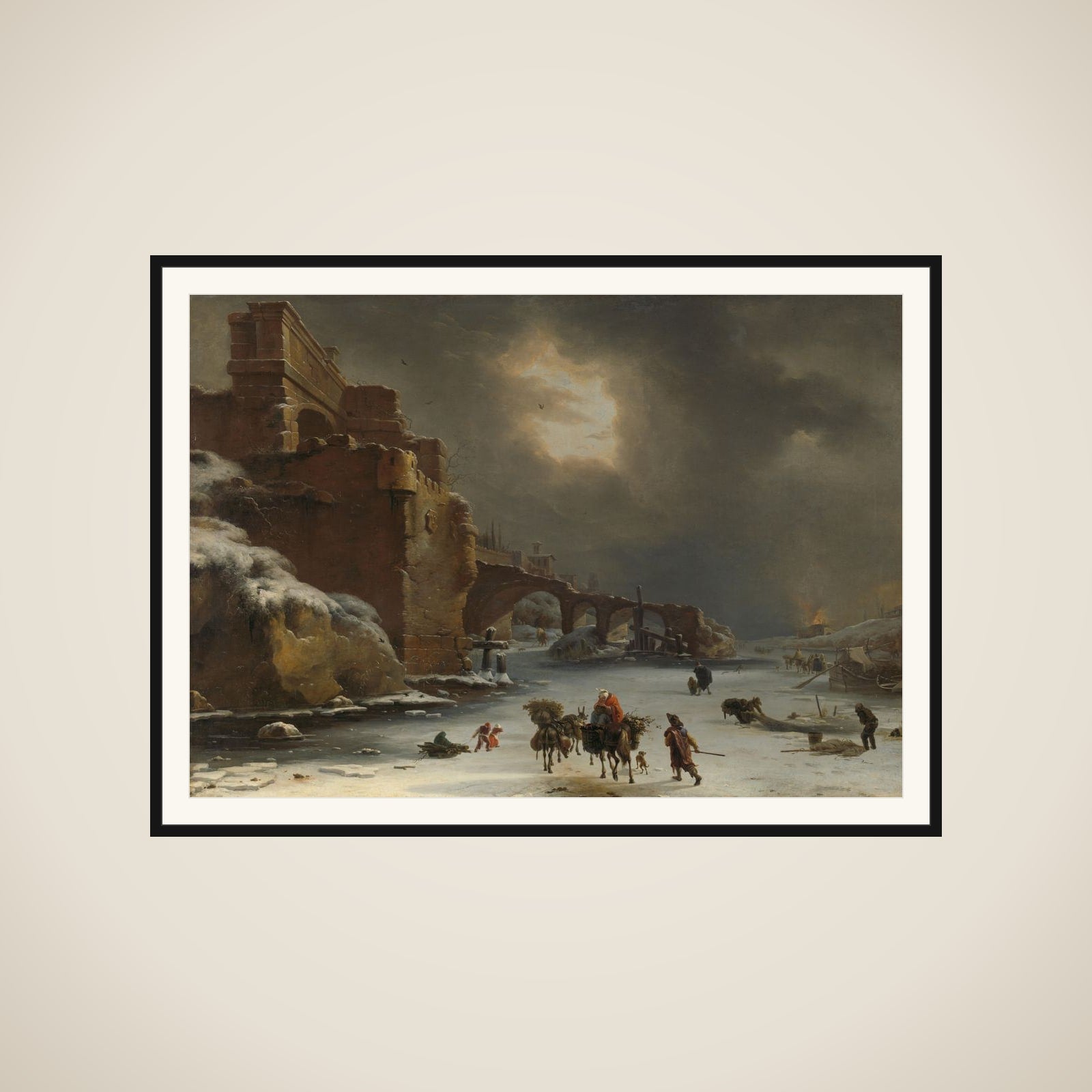 City wall in the winter framed