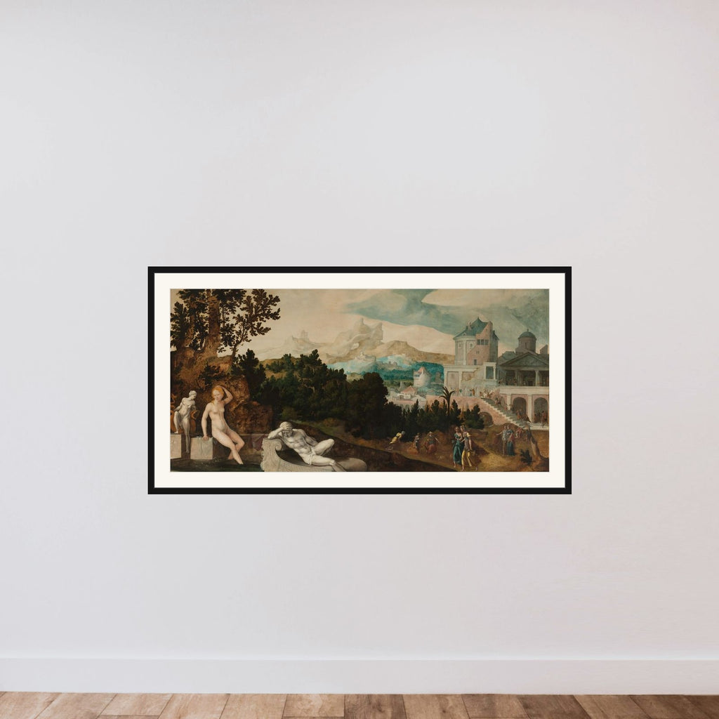 Landscape with Bathsheba framed — shown to scale