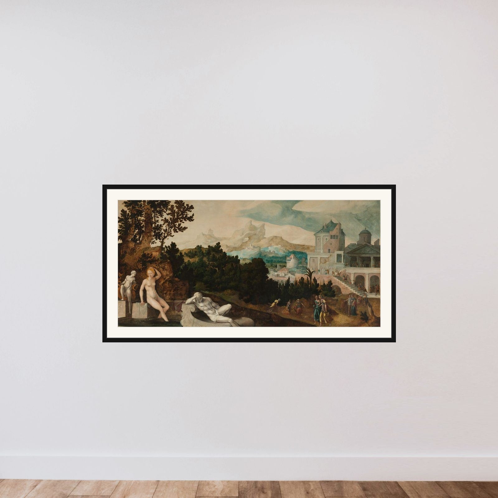 Landscape with Bathsheba framed — shown to scale