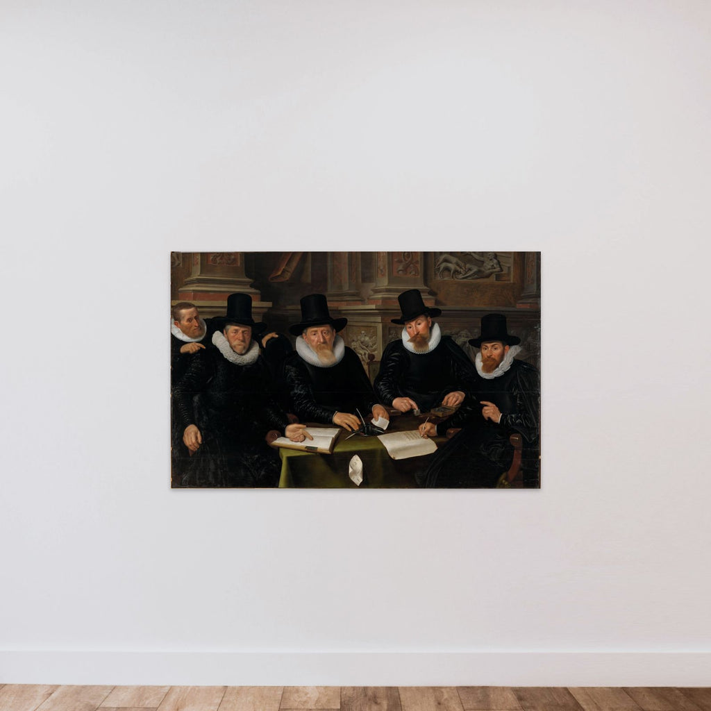Four Regents and the ‘House Father’ of the Amsterdam Lepers’ Asylum unframed — shown to scale